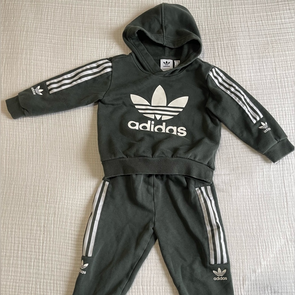 Adidas Dark Green Hoodie with White Trefoil Logo
